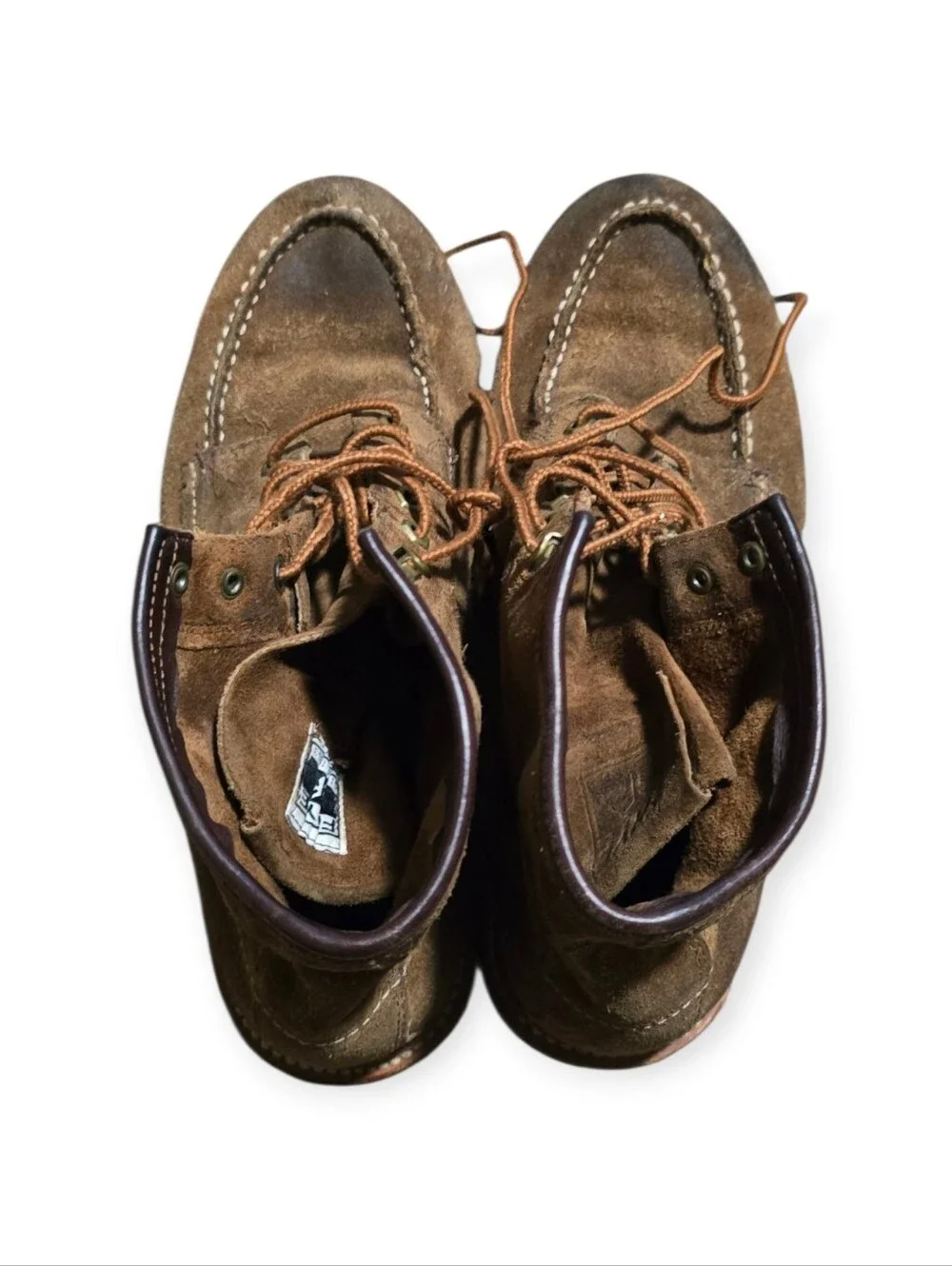 Suede Lace-Up Work Boots in Olive Brown